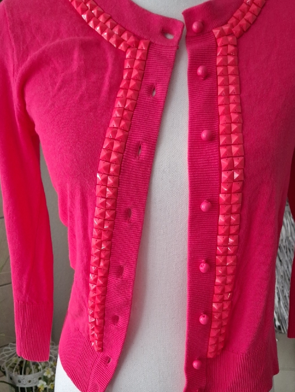kate spade Hot Pink Stud-Trim Cardigan - Picture 2 of 4